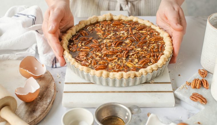 Pecan pie met zelfgemaakte karamel